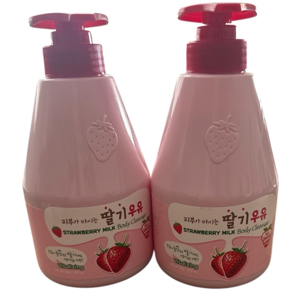NEW Welcos Kwailnara Strawberry Milk Body Cleanser Wash 19.75oz ea 2Pk K-Beauty
